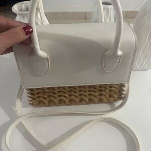 Elegant White and Tan Woven Handbag